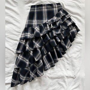 Asymmetrical Plaid Ruffle Skirt
